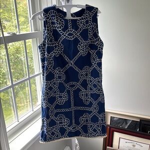 Blue and White Sleeveless Sheath Mini Dress